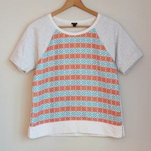 J. Crew Aqua & Orange Jacquard Short Sleeve Top